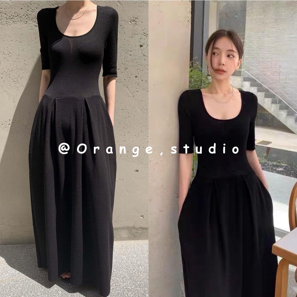 Orange｜2021夏季新款韓國東大門奧黛麗赫本針織連衣裙