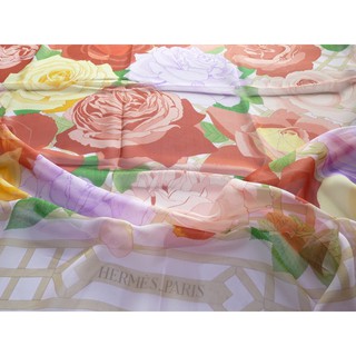 Hermes 全新 140 X 140CM 100% SILK 半透明 圍巾/披肩- ROSERAIE(玫瑰園)