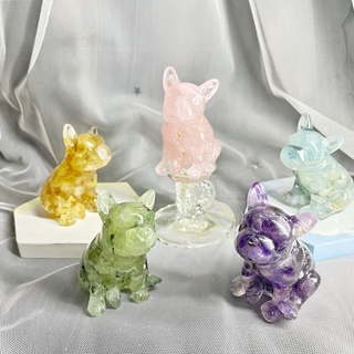 手工製作-天然能量水晶法鬥犬 水晶碎石 水晶犬 招財 法國鬥牛犬 鬥牛犬 紫水晶 海藍寶 粉水晶 交換禮物 生日禮物
