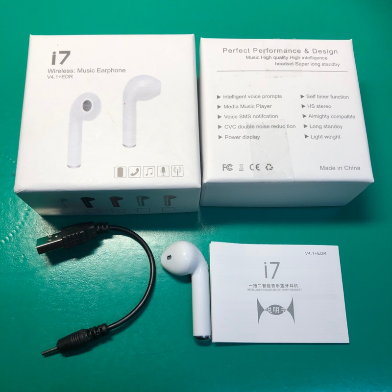 i7單耳藍牙耳機wirelessly music earphone (白色）兩組合售+傳輸線