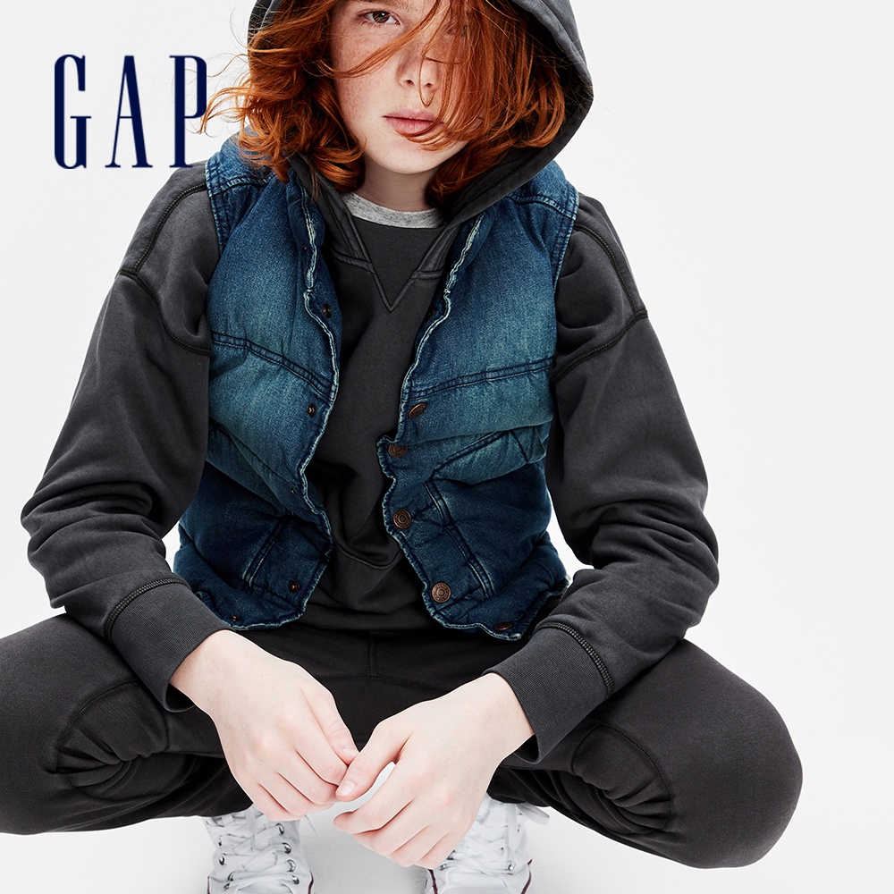 Gap 男童裝 做舊水洗半高領牛仔背心-藍色(599645)