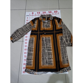 【二手衣櫃】韓國服飾品牌 hj 條紋印花 長版襯衫 長袖襯衫 古著襯衫 復古花襯衫 圖騰 條紋 1110203
