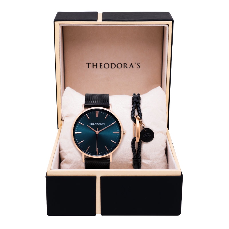 【THEODORA'S】手錶手鍊1+1禮盒-男款 Hera 手錶 湖水綠面【希奧朵拉】