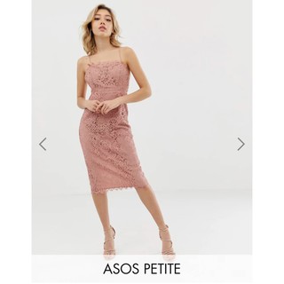 全新 ASOS DESIGN Petite 裸背蕾絲洋裝 藕粉色