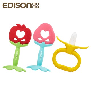 【EDISON愛迪生】嬰幼兒趣味潔牙固齒器 矽橡膠/咀嚼/咬咬/抓握/觸覺/咬牙/出牙/水果造型/香蕉/蘋果/草莓