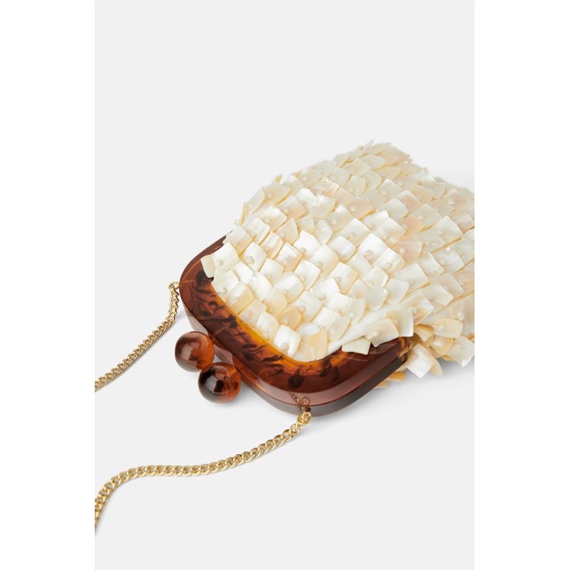 「誠徵」❗️ZARA 琥珀釦貝殼造型小包 / 卡扣裝飾串珠迷你單肩包 NOT FOR SALE