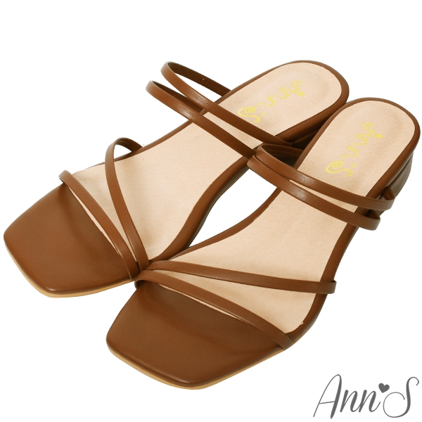 Ann’S不挑人的時髦-4條細帶方頭平底涼拖鞋-棕