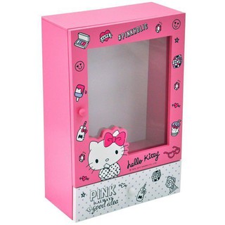 正版授權 木製 Hello kitty 透明掛式收納盒 飾品盒 珠寶盒 桌面收納 KT-630016