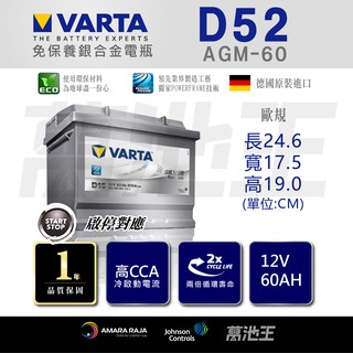 【VARTA D52】火速出貨⚡ 德國進口 AGM60 AGM60Ah LN2 Smart 原廠電瓶START-STOP