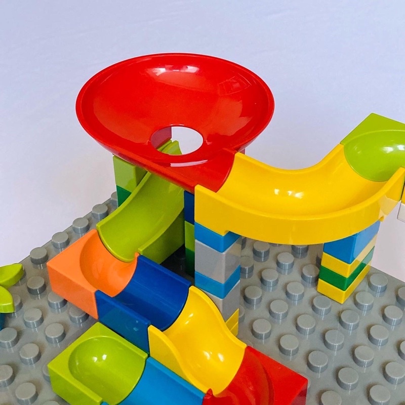 【YOLA幼樂】彈珠滑水道｜大顆粒積木 彩色幾何 收納玩具