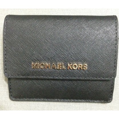Michael Kors MK 立體文字LOGO設計 十字紋防刮真皮皮革 零錢包 卡片夾(黑色)