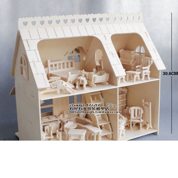 【組裝模型直銷】木質拼裝建築模型DIY小屋房子迷你小家具過家家立體組裝益智玩具 Hrqn