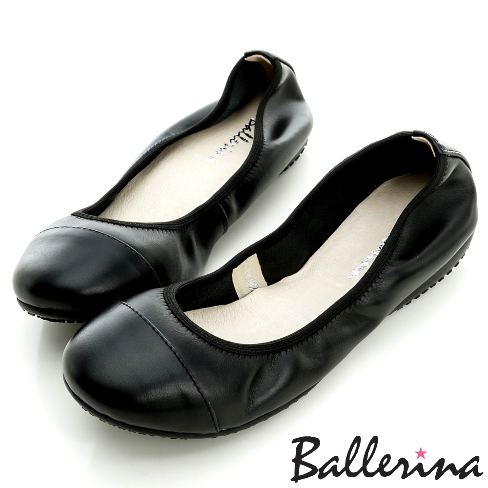 Ballerina-全真皮雙色拼接娃娃鞋-黑【BD400020BK】