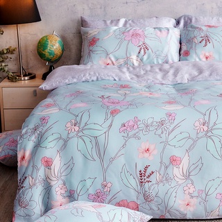 戀家小舖 台灣製床包 單人床包 床單 花彩童話藍 100%天絲 床包枕套組 40支天絲