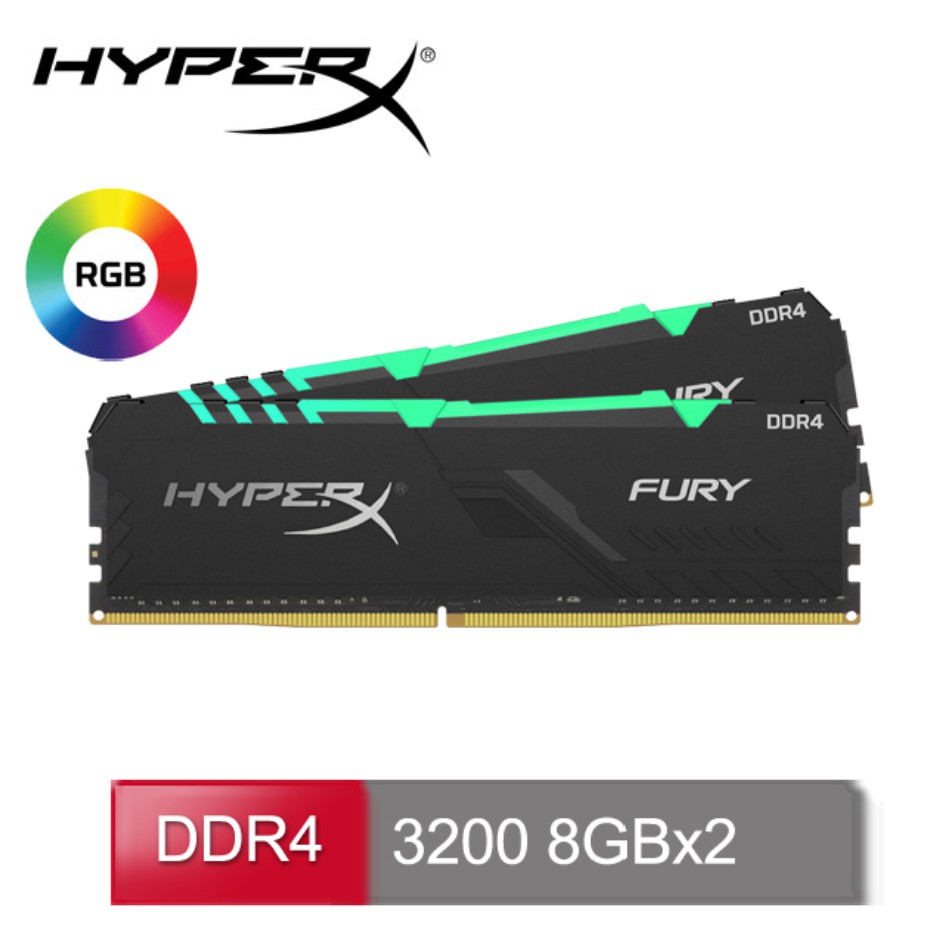 金士頓 HyperX FURY DDR4 3200 8GBx2 RGB超頻記憶體 (HX432C16FB3AK2/16)