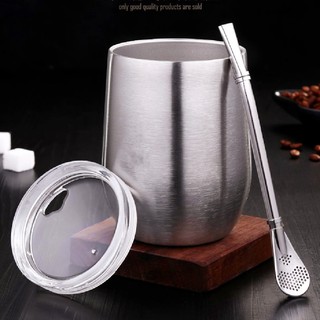 【臺灣現貨|帶蓋大肚杯】304不鏽鋼水杯 辦公室茶杯茶缸 帶蓋防燙雙層隨手咖啡杯 茶杯 吸管勺子兩用創意咖啡攪拌勺棒