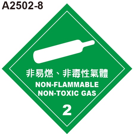 GHS危險物標示貼紙 A2502-8 危害運輸圖示 危害標示貼紙 非易燃、非毒性氣體 [飛盟廣告 設計印刷]