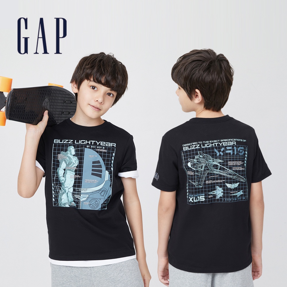 Gap 男童裝 Gap x 巴斯光年聯名 純棉後領Logo短袖T恤-黑底印花(402627)