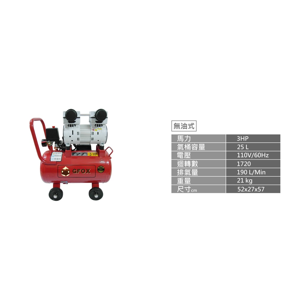 [GIANT LI] 超值經濟款 GFOX 無油 3HP 25L 雙缸 直結式 超安靜 空壓機 (吹灰 清潔 打氣)