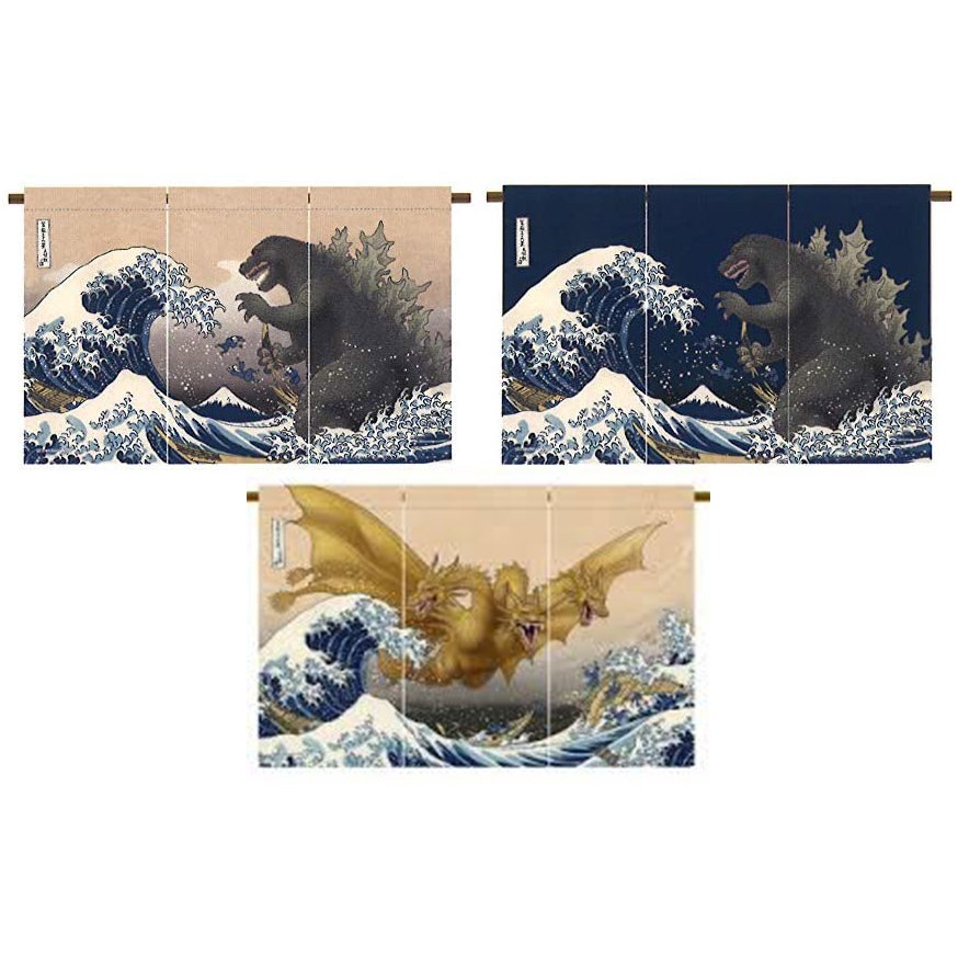 💥現貨在台💥日本製 正版 哥吉拉 浮世繪 暖簾 門簾 和風 日式 富嶽三十六景 純棉 王者基多拉 GODZILLA