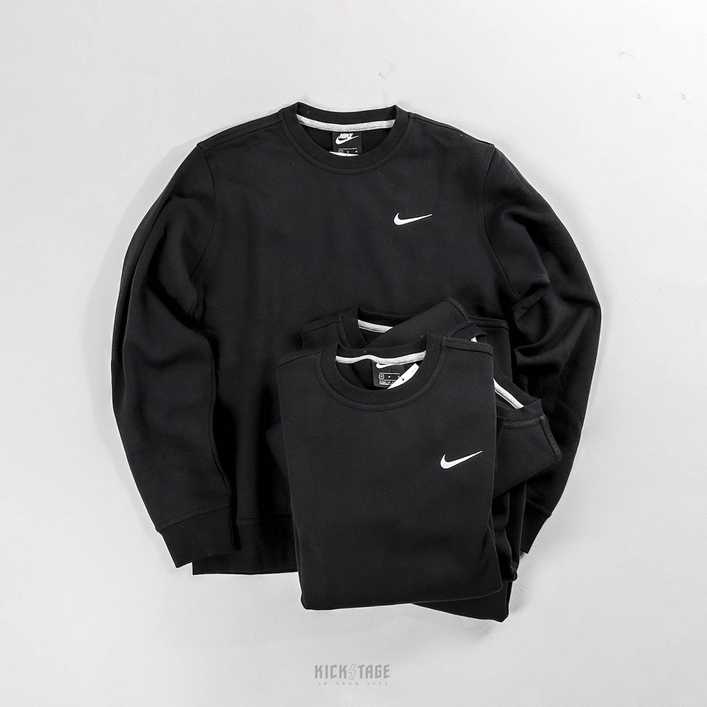 NIKE SWOOSH CREW 黑色 內刷毛 大學T 刺繡 小勾 大學T【916609-010】衛衣 峮峮