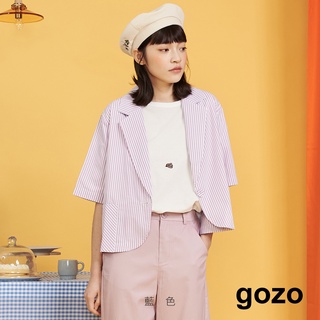 【gozo】俏皮條紋短版西裝外套(粉色_F)｜純棉 顯瘦 百搭