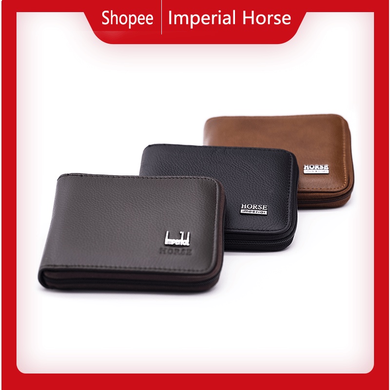Imperial Horse 男士皮革拉鍊錢包雙折短錢包帶盒 024