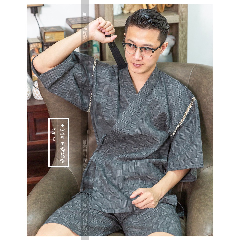 衫衫飾飾 5色m 2l 新款甚平甚平日式家居服短袖套裝可外出全棉男式家具睡衣套裝 蝦皮購物