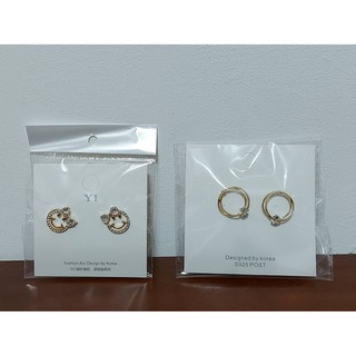 【韓國製耳環】笑臉蝴蝶結鑽石、雙圈鑽石 耳環