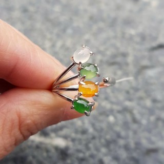 °☆ 珮齊精品舖 ☆° 天然緬甸翡翠【A貨】三彩 白冰 黃翡 綠蛋玉戒指S925銀戒 1228
