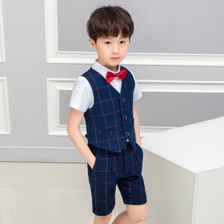 男童夏裝套裝帥氣韓版西裝馬甲兒童短袖禮服鋼琴演出服