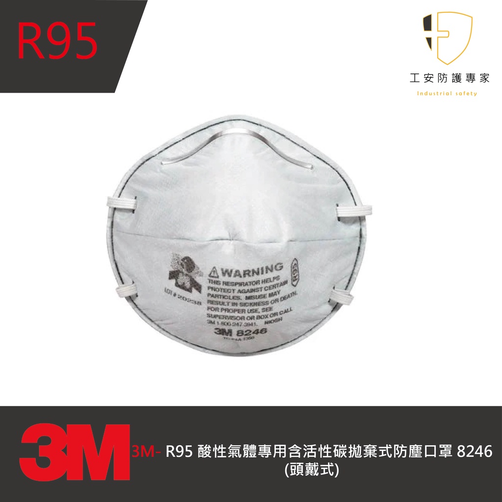 【工安防護專家】【3M】8246 R95 酸性氣體 活性碳 拋棄式 防塵 噴漆 農藥 電鍍 工業口罩 1盒(20入)