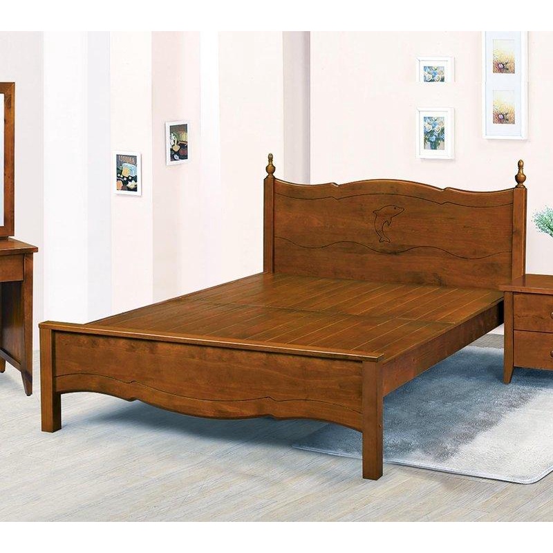 【萊夫家居】SN-311-5：淺胡桃5尺雙人床台【台中家具】床架 松木實木床 床板高低可調 台灣製造 實木床