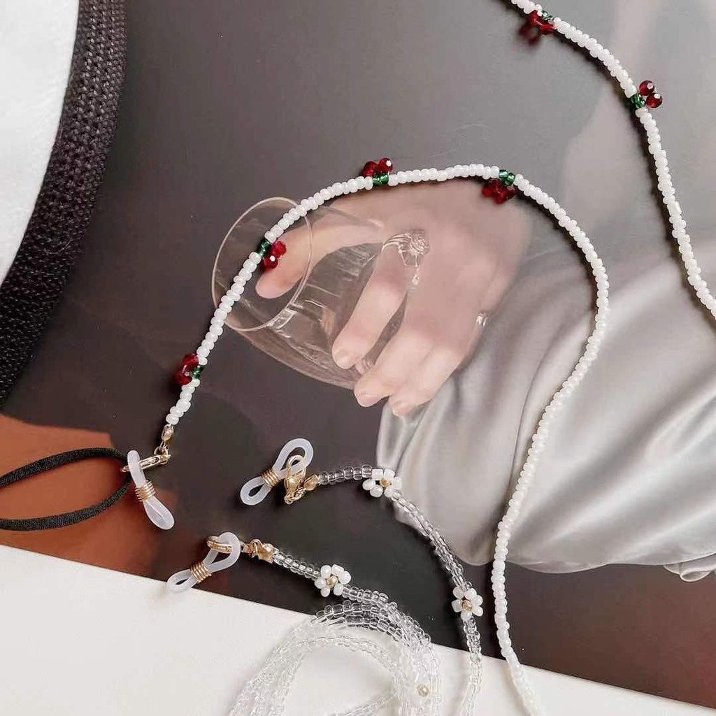 新款小清新串珠櫻桃掛繩口罩鏈眼鏡鏈口罩帶