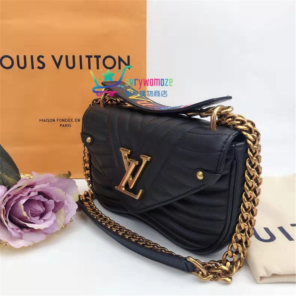 Louis Vuitton Lv路易威登new Wave 黑色牛皮彩色logo 鏈條包肩背包斜背包m516 蝦皮購物