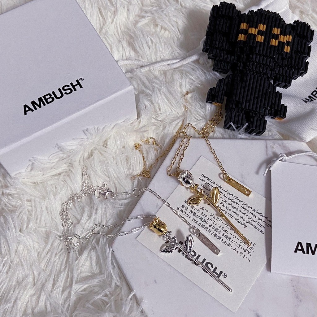 全新限量品AMBUSH ROSE CHARM NECKLACE Rosevil Rugosa玫瑰項鍊耳環925純銀情人節