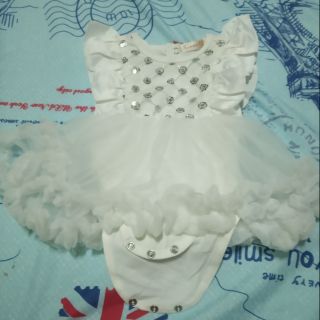 全新 白紗 紗裙 蓬裙 蕾絲 亮片 花童 禮服 洋裝 拍照服 女童 童裝 3M-6M 包屁衣 短袖 無袖 白色