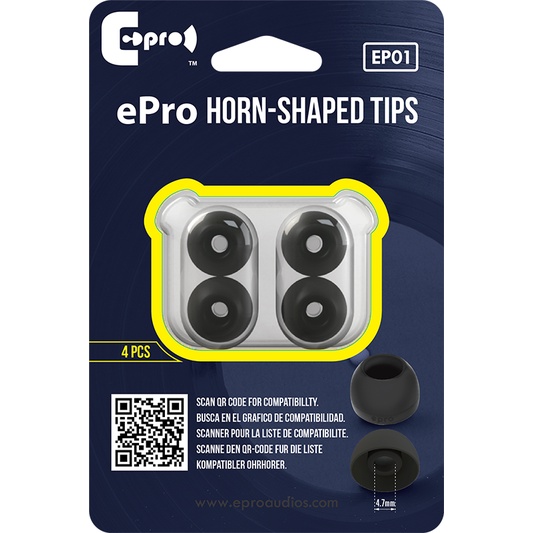 ePro 耳機替換耳塞 專利Horn-Shaped Ear Tips EP01 (4.7mm) 單尺寸4入(送領夾)