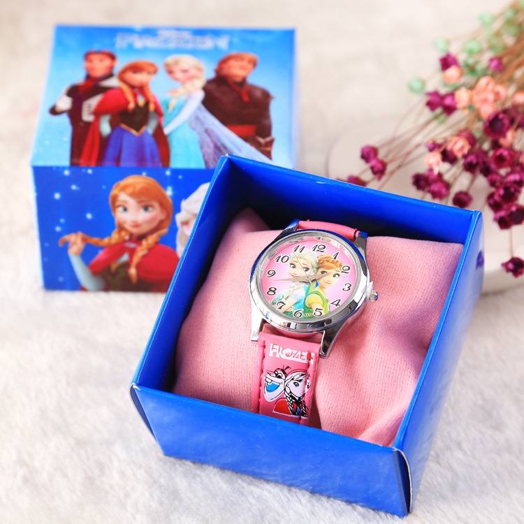 冰雪奇緣兒童手錶迪士尼艾爾莎公主艾拉卡通人物手錶兒童石英手錶女孩玩具帶盒