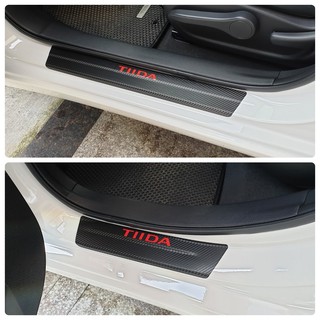 NISSAN TIIDA 2013-23【門檻迎賓卡夢保護貼】3M 不殘膠 車貼專用膠膜 貼膜