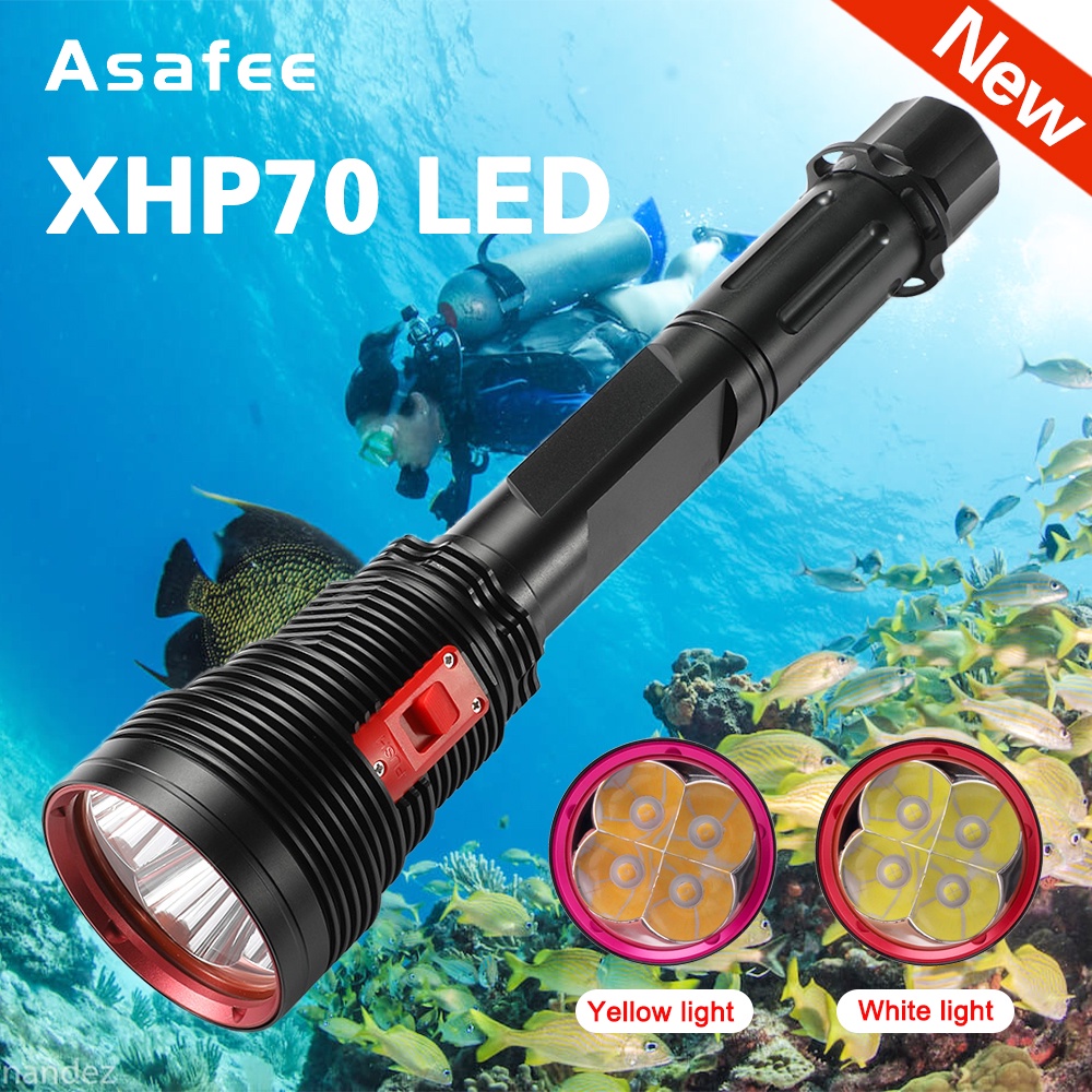 Asafee 15000LM A47 強大的超亮 4*P70 LED 潛水手電筒水肺燈 3 種模式頭到開關手電筒燈用於水