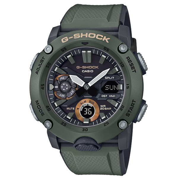 【CASIO】卡西歐 G-SHOCK 運動電子錶 GA-2000-3A (綠) 台灣卡西歐保固一年