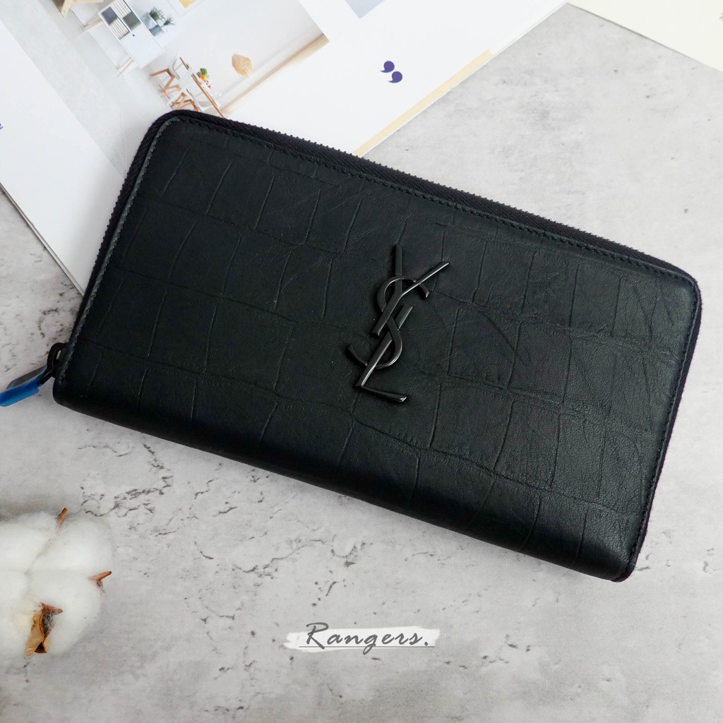 [現貨] Yves Saint Laurent YSL 鱷魚壓紋拉鍊全開式長夾