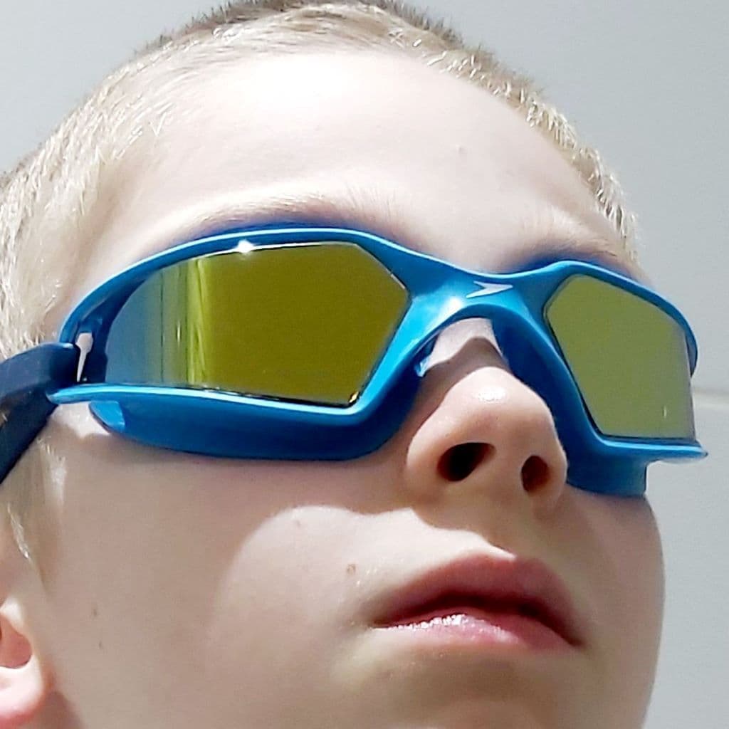 SPEEDO 兒童運動泳鏡 Hydropulse Mirror(藍/金黃) 6-14歲