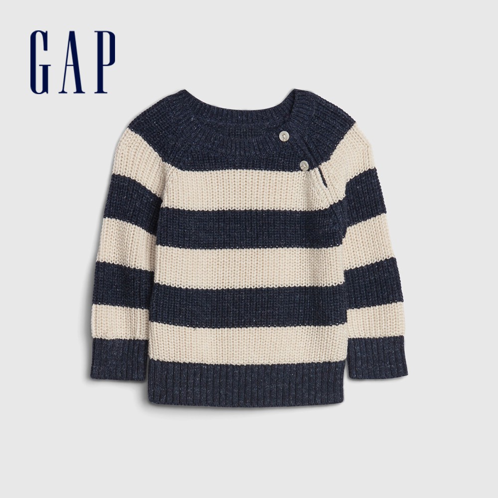 Gap 嬰兒裝 時尚條紋圓領長袖針織衫-海軍藍條紋(592862)