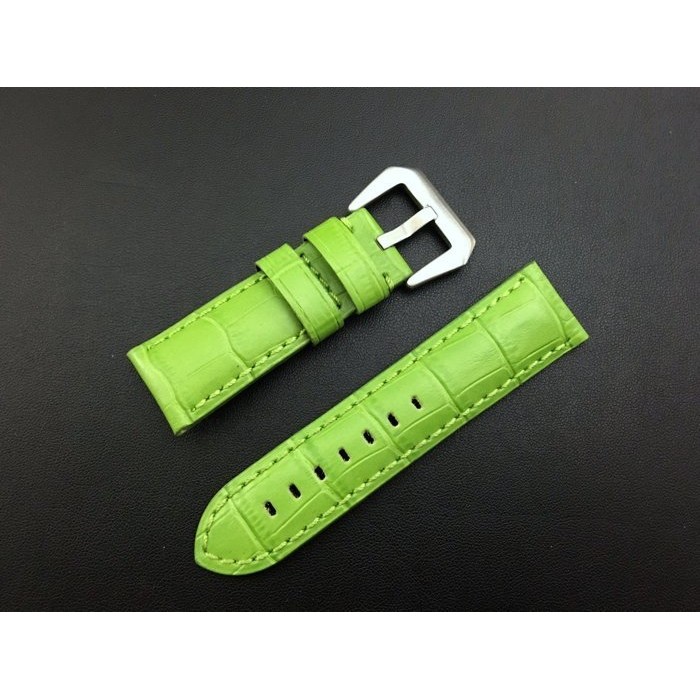 24mm高質感奪目搶眼蘋果綠色,可替代panerai原廠錶帶之鱷魚皮紋真皮厚實錶帶