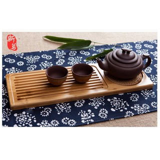 【全館滿599免運】茶席 竹茶蓆 青花布竹茶蓆150*30cm 棉麻布桌旗 茶席香席 茶道配件 竹席【自在坊茶具】