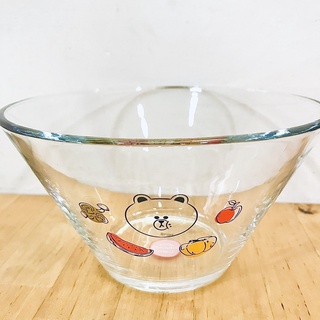 《Line friends》熊大玻璃碗 高9cm/寬口16cm/底徑7.6cm 沙拉碗 蔬果碗