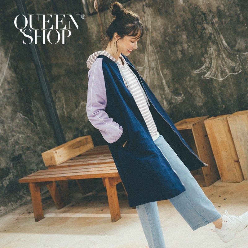 QUEENSHOP【02071028】撞色長版棒球外套＊現+預＊