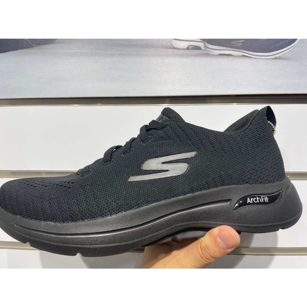 SKECHERS 休閒鞋 GO WALK ARCH FIT 全黑 編織 假鞋帶 健走鞋 男 216126BBK